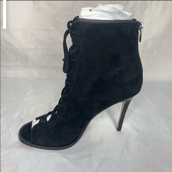 Coach Lena Black Suede Leather Sexy Fun Open Toe Ankle Boots bootie [size 7.5] - Picture 2 of 7